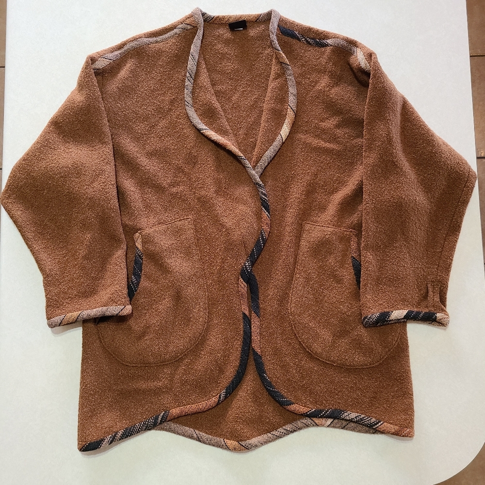 Candiss Cole Art to Wear Brown Open Front Sweater Jacket Women's Size Small - Picture 5 of 11